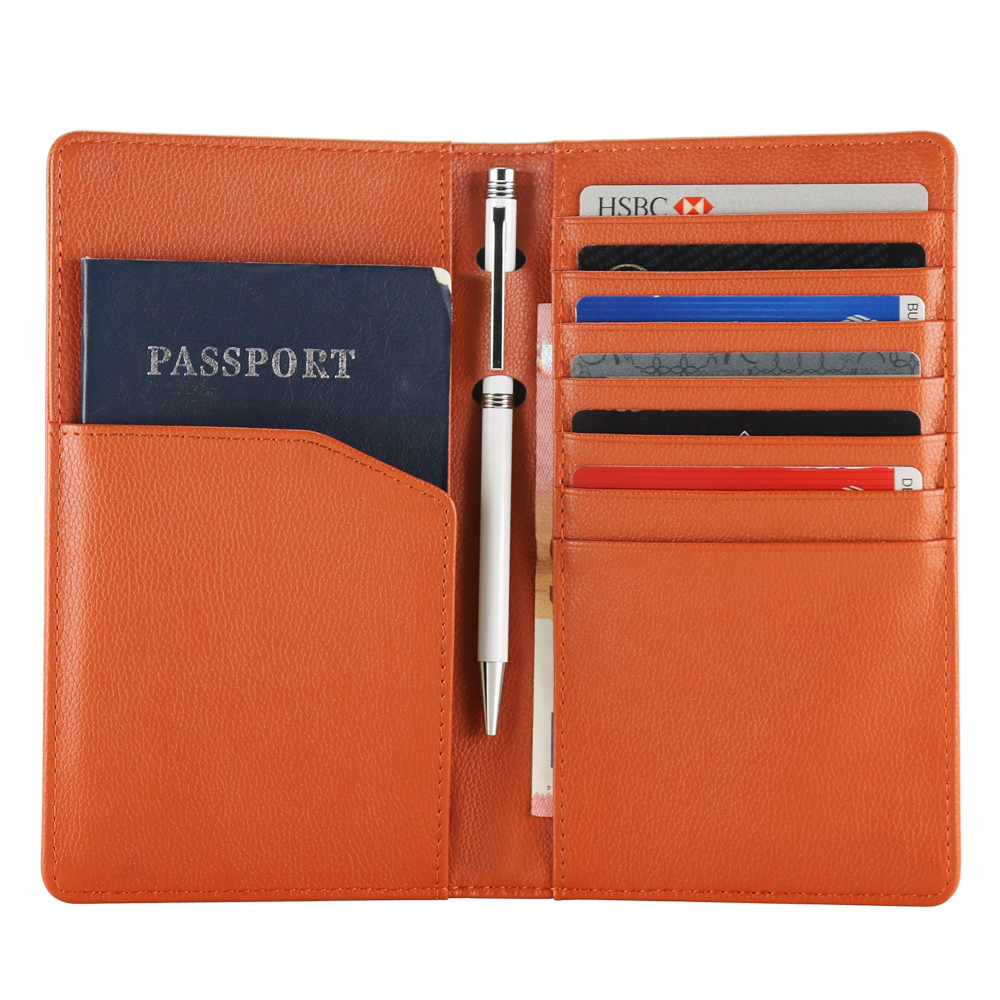 RFID Blocking Leather Travel Document Organizer Passport Holder