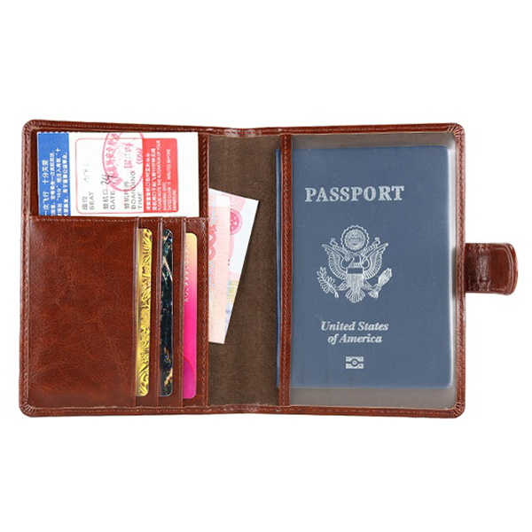 Personalized Leather Passport Cover with Ticket Cards Pocket Holder 