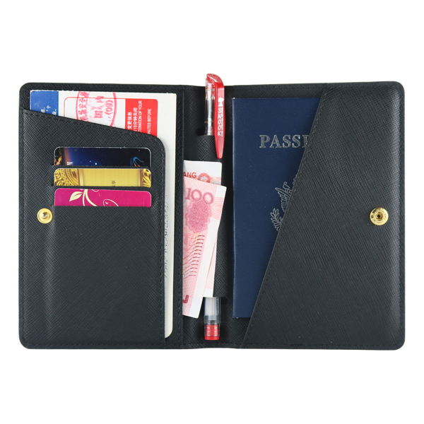 Saffiano Leather Card Passport Organizer Wallet with Pen Holder