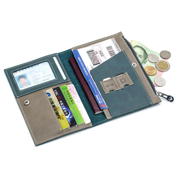 Multi-purpose Document Organizer Passport Wallet with Zippered Coin Pocket 