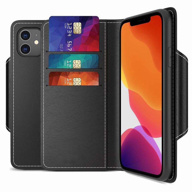 PU Leather Stand Wallet Cover Case with Credit Card Holder for iPhone 11 6.1 inch 