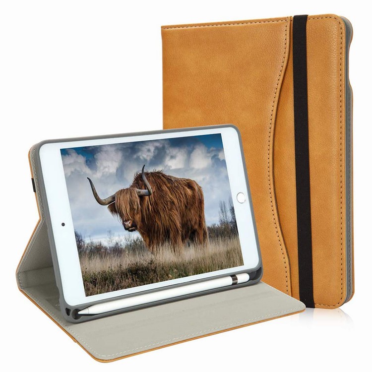 Leather Stand Folio Tablet Cover with Built-in TPU Apple Pencil Holder and Wallet Pocket for iPad mini 5 7.9 inch 2019