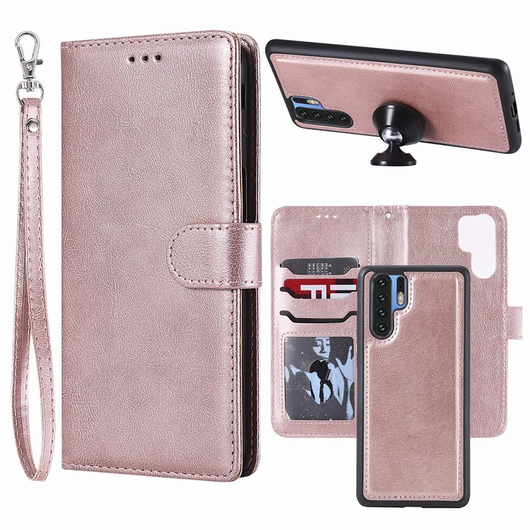 Detachable Leather Wallet Folio Flip Phone Case with Hand Strap for Huawei P30 Pro